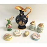 EIGHT PIECES OF DUBARRY AND LIMOGES PORCELAIN comprising four Dubarry trinket boxes with hand