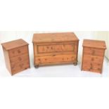 PAIR OF WAXED PINE BEDSIDE CHESTS each with a moulded top above three drawers, 57cm high, together