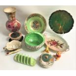SELECTION OF DECORATIVE CERAMICS including a Carlton Ware Vert Royale Stork pattern bowl with gilt