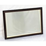 MAHOGANY FRAME WALL MIRROR with a rectangular etched frame, 58cm x 84cm