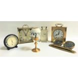 SELECTION OF VARIOUS MANTEL CLOCKS, BAROMETERS AND THERMOMETERS including two brass cased, one brass