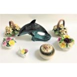 POOLE POTTERY FIGURE OF A DOLPHIN leaping through waves and various floral decorated items - Royal