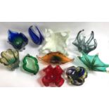 GOOD SELECTION OF RETRO MURANO STYLE VASES AND BOWLS all of biomorphic shape and in colourful