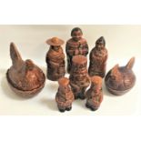 SELECTION OF KITCHEN EARTHENWARE STORAGE JARS including two chicken tureens, chef figure sugar, salt