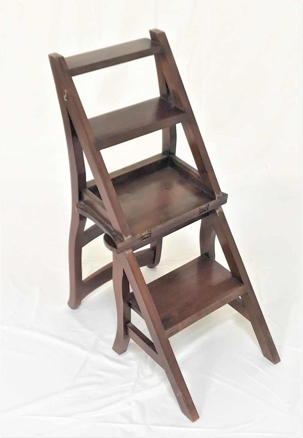 METAMORPHIC WALNUT LIBRARY CHAIR with fold over action and four steps - Image 2 of 2