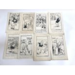 JACK LINDSAY (Glasgow Noon Record) nine original pen and ink football cartoons, circa 1940/50's,