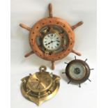 TWO NAUTICAL THEMED WALL CLOCKS AND A SIMILAR BAROMETER one clock by FCC Precision with circular