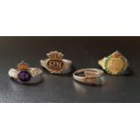 FOUR SILVER SWEETHEART RINGS comprising Royal Air Force, Auxiliary Territorial Service, Merchant