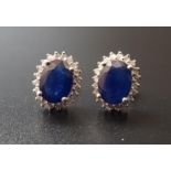 PAIR OF SAPPHIRE AND DIAMOND CLUSTER STUD EARRINGS the central oval cut sapphire on each