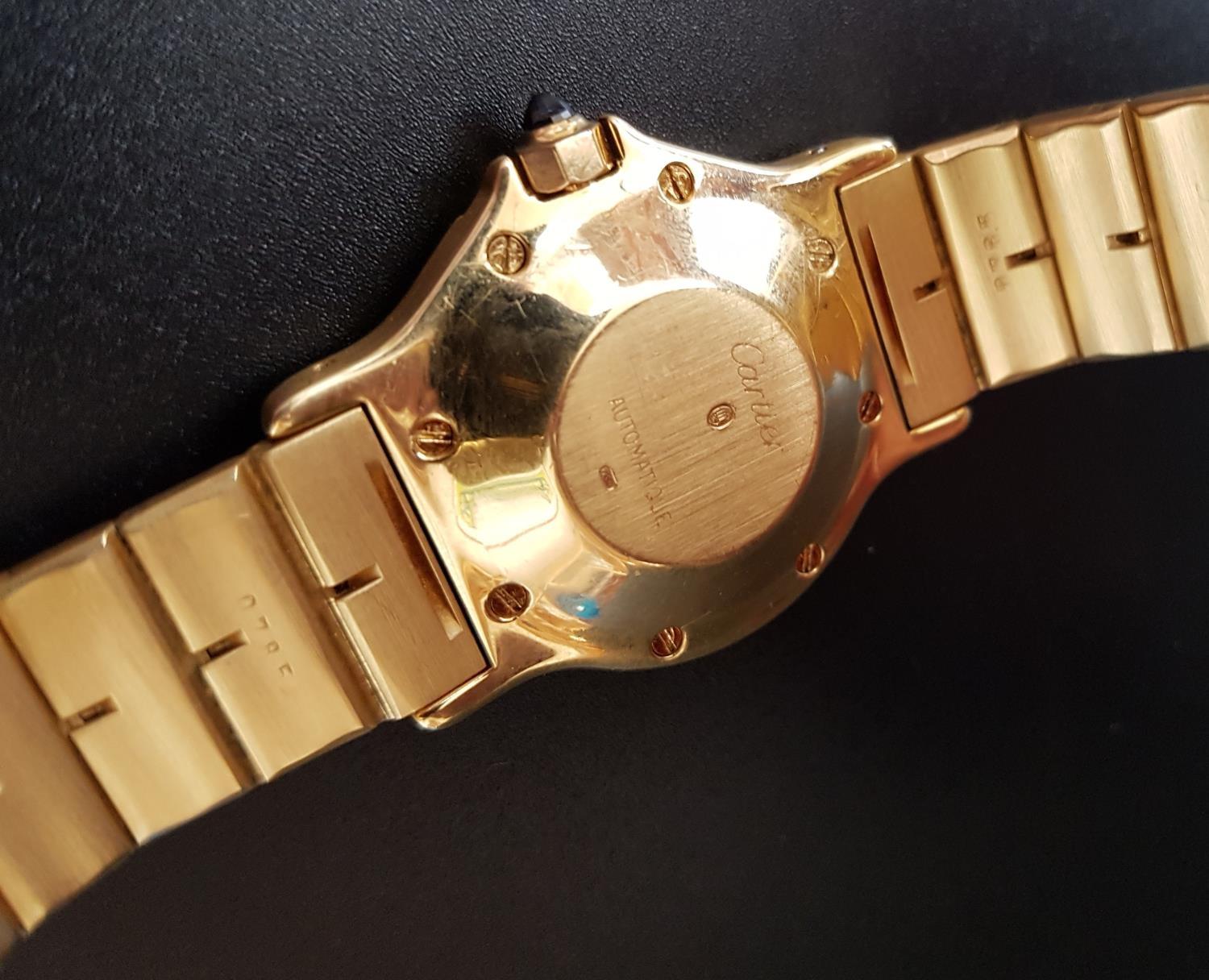 EIGHTEEN CARAT GOLD CARTIER SANTOS OCTAGON AUTOMATIC WRISTWATCH the white dial with Roman numerals - Image 2 of 2