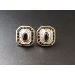 PAIR OF ART DECO STYLE SAPPHIRE AND DIAMOND EARRINGS the central oval cut sapphire on each in