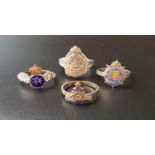 FOUR SILVER SWEETHEART RINGS comprising Royal Artillery, Royal Air Force, Royal Army Service