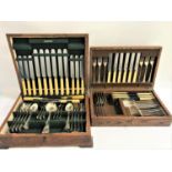 TWO OAK CASED CANTEENS OF PLATED CUTLERY one six place setting by Mappin & Webb; the other also a