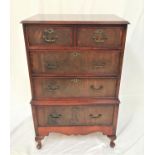 MAHOGANY AND CROSSBANDED CHEST with a moulded top above two short and three long cockbeaded drawers,