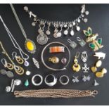 GOOD SELECTION OF SILVER AND OTHER JEWELLERY including a Mackintosh style silver bangle and pendant;