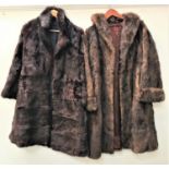 TWO VINTAGE LADIES FUR JACKETS comprising a dark chocolate brown three quarter length and a mid