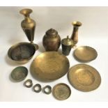 SELECTION OF INDIAN AND EAST ASIAN BRASS WARE all with elaborate scroll and floral decoration