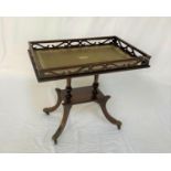 DECORATIVE MAHOGANY OCCASIONAL TABLE with a raised and pierced gallery around an inset top