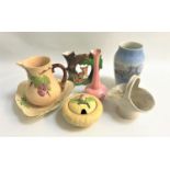 SELECTION OF DECORATIVE CERAMICS including Royal Copenhagen baluster vase, a Wade embossed jug, a