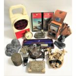 INTERESTING LOT OF COLLECTABLES including a vintage AA car badge, road maps, a boxed optical tester,