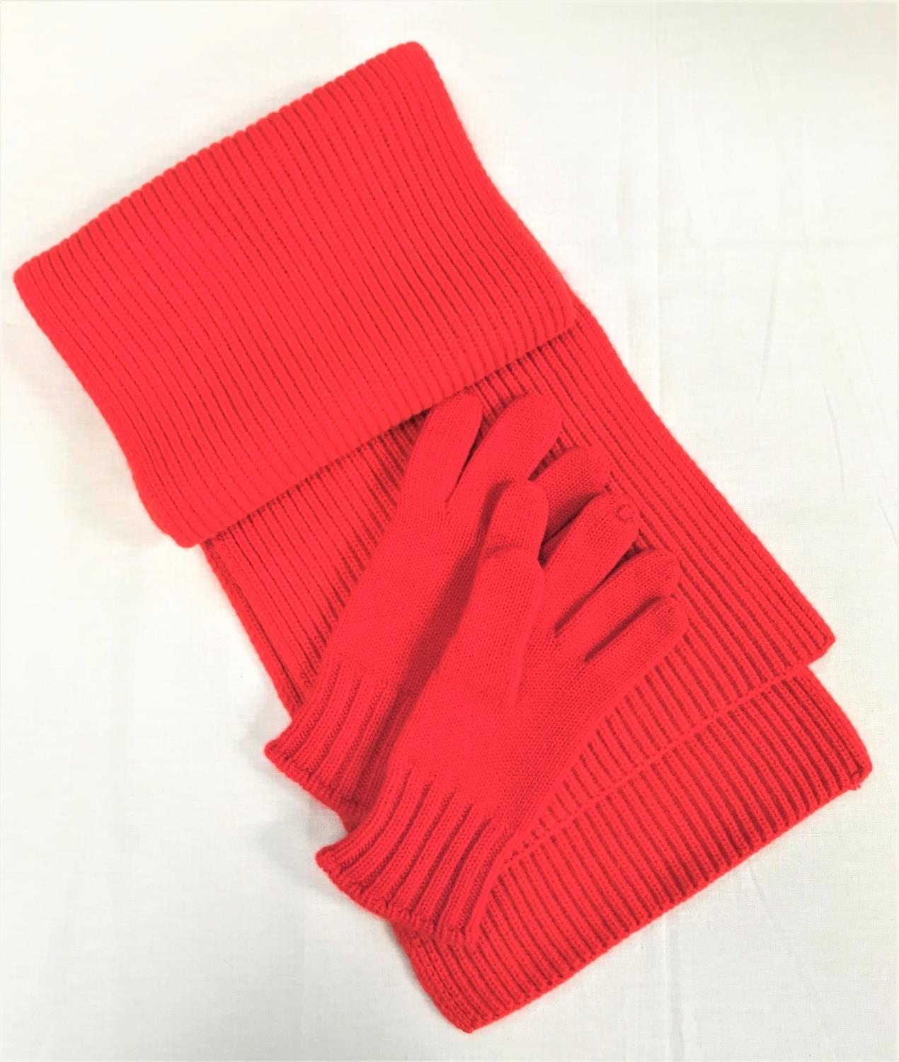 BRIGHT ORANGE RIBBED CASHMERE SCARF with matching cashmere gloves bby McGeorge of Scotland (size