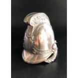 SILVER PLATED NOVELTY INKWELL in the form of a Georgian fireman's helmet, with a hinged lid