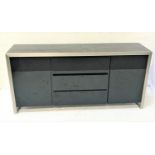 DWELL BLACK LACQUER SIDEBOARD with a rectangular top above three central drawers flanked by a pair