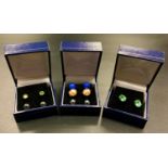 SIX PAIRS OF GEM, PEARL AND STONE SET STUD EARRINGS comprising a pair of lapis lazuli earrings