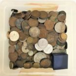 SELECTION OF BRITISH AND WORLD COINS including an 1858 penny, various commemorative crowns, etc.,