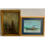 CONTINENTAL SCHOOL Ships in harbour, oil on canvas, 24cm x 17cm, together with Martin Conday, Lucy