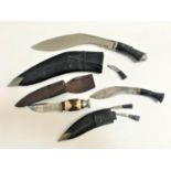 INDIAN KUKRI with an ebony and brass inlaid handle, the blade 28.5cm long, dot marked 'India', in