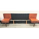 RETRO G PLAN TEAK DOUBLE HEADBOARD with a ribbed black vinyl central section flanked by two