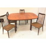 G PLAN TEAK EXTENDING DINING SUITE comprising a table with pull apart top and fold out leaf,