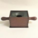 EARLY 20TH CENTURY MAHOGANY ECCLESIASTICAL COLLECTION BOX with a pair of turned handles and