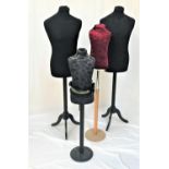 FOUR RETAIL MANNEQUIN TORSOS two adult size and two child size, all raised on column stands (4)