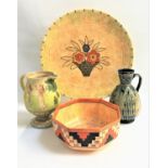 GOOD SELECTION OF DECORATIVE CERAMICS comprising a Charlotte Rhead Crown Ducal octagonal bowl with