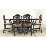 REGENCY STYLE MAHOGANY D END DINING TABLE with an extra leaf, standing on twin turned columns,