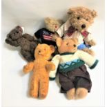 SELECTION OF FIVE TEDDY BEARS comprising of a TY bear with USA knitted jumper 32cm high; a TY