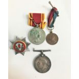 STRATHCLYDE FIRE BRIGADE CAP BADGE with an enamel roundel, an Elizabeth II medal inscribed 'For