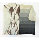 TWO LADIES INTARSIA BY PRINGLE CASHMERE JUMPERS one with long sleeves in grey with brown design; the
