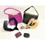 VINTAGE HANDBAGS, PURSES AND FASCINATORS comprising a snakeskin handbag and matching purse; a