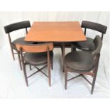 G PLAN TEAK DINING TABLE with drop flaps and fold out gatelegs, 91cm wide, together with four G Plan