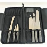 SET OF SIX STAINLESS STEEL GLOBAL KITCHEN KNIVES comprising G-17, G-29, GF-27, GS-8 and GS-9 and a