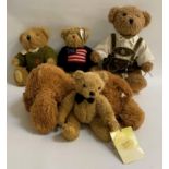 SELECTION OF FIVE TEDDY BEARS comprising a 1990 Stockholm the old English teddy bear, 21cm high; a