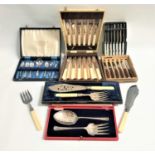 LARGE SELECTION OF SILVER PLATED BOXED FLATWARE including fish knives and forks, tea spoons, fish