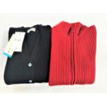 TWO GENTLEMEN'S PRINGLE OF SCOTLAND LAMBSWOOL CARDIGANS one new and unused black button down V-