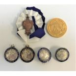 SELECTION OF BADGES AND MEDALS including a gilt Pro Causa Justitiae (For Just Cause) medal dated