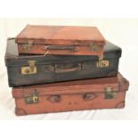VINTAGE LEATHER ATTACHE CASE with brass locks and carry handle; and two vintage leather suitcases