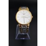 GENTLEMAN'S LONGINES WRISTWATCH the white dial with baton five minute markers and date aperture,