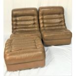 RETRO PAIR OF TETRAD EASY CHAIRS with ribbed vinyl fawn coloured bodies, together with a matching